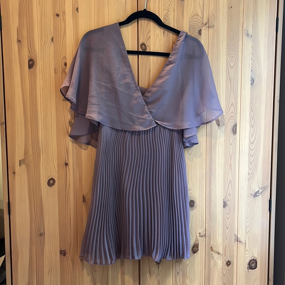 ASOS flutter sleeve pleated skirt mini dress- purple